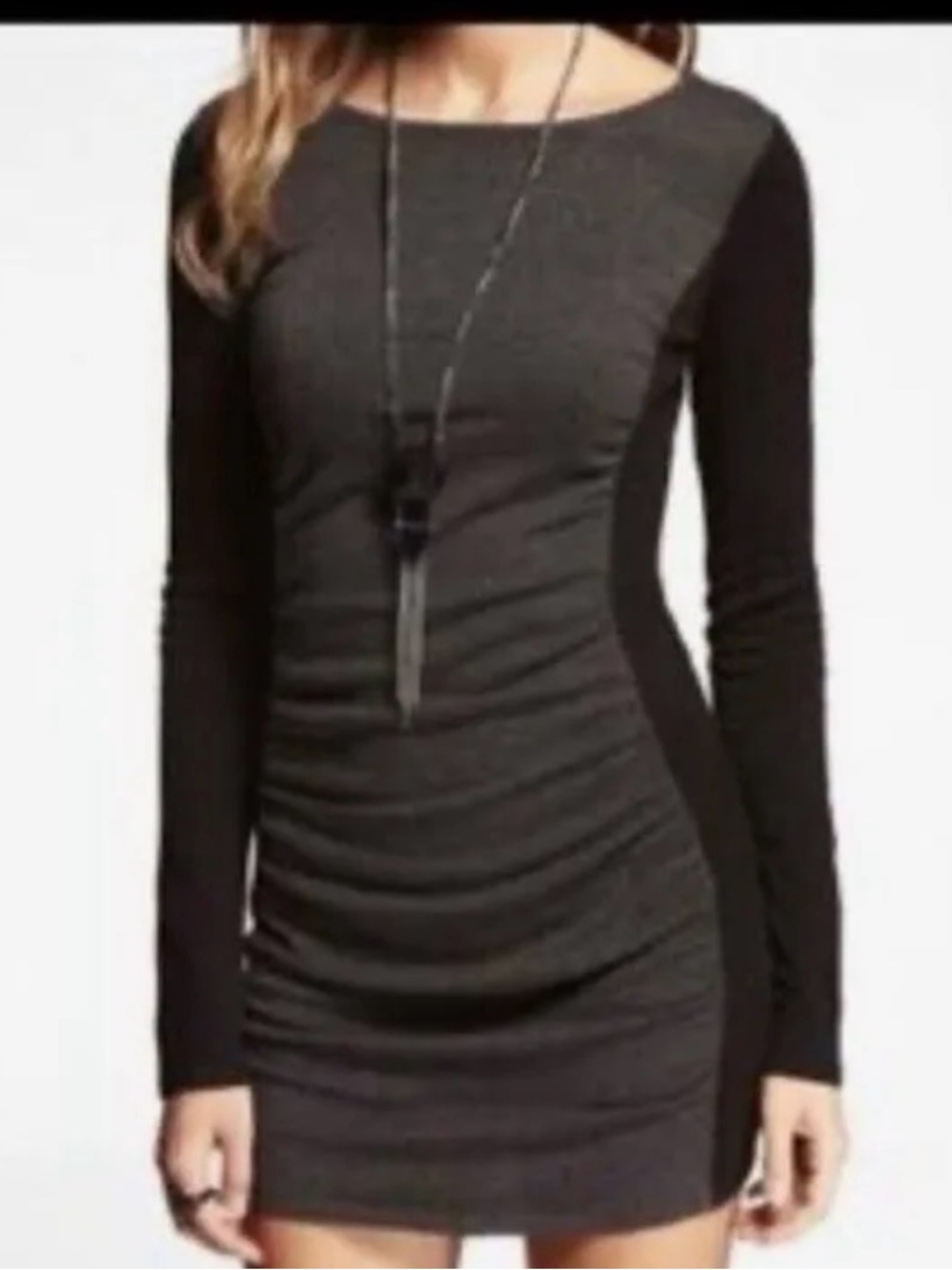 Charcoal and Black Long-Sleeve Bodycon Dress